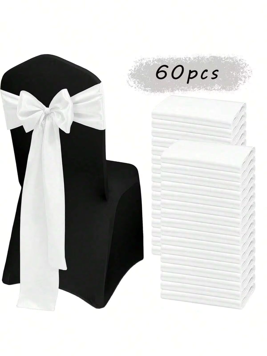 60 Pcs Face Chair Belt Bow Decoration Chair Set Chair Belt For Banquet Party Baby Shower Event Decorations (Multi Color Optional, 7 X 108 Inches)